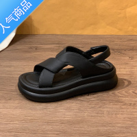 SUNTEK厚底凉鞋女2023夏季新款百搭法式设计感松糕休闲沙滩罗马鞋子