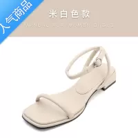 SUNTEK凉鞋2023年新款女一字带小众设计外穿百搭气质低跟方头罗马鞋学生
