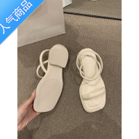 SUNTEK法式粗跟凉鞋女鞋2023年春夏新款仙女风配裙子一字简约百搭罗马鞋