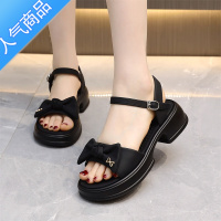 SUNTEK2023夏韩版5cm时尚厚底休闲凉鞋女配裙子甜美蝴蝶结低跟女鞋百搭