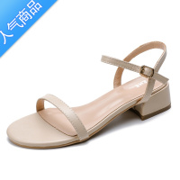 SUNTEK夏季平底学生百搭粗跟露趾显瘦 仙女风一字扣带软底凉鞋女ins