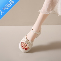 SUNTEK踩屎感凉鞋女2023夏季新款粗跟仙女风超软外穿绝美罗马沙滩小码34