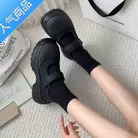 SUNTEK丑萌大头帆布玛丽珍鞋厚底包头凉鞋女夏季2023新款高跟魔术贴单鞋