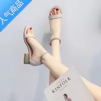 SUNTEK凉鞋女2023夏季新款中跟粗跟百搭仙女风配裙子一字带低跟气质女鞋