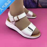 SUNTEK夏季新款凉鞋女软底软皮女士舒适百搭防滑平底一字扣带中年妈妈鞋