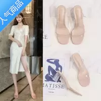 SUNTEK2023年新款透明凉鞋女高跟鞋夏季时装仙女风粗跟水晶一字带凉拖鞋