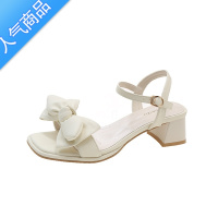 SUNTEK凉鞋女鞋夏季2023年新款时装时尚百搭中跟粗跟一字带蝴蝶结高跟鞋