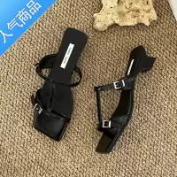 SUNTEK高级感韩国风凉鞋女2023年夏季气质晚风方扣露趾中跟外穿度假凉拖