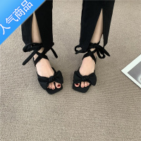 SUNTEK设计感小众蝴蝶结法式凉拖鞋2023夏秋季新款绑带黑色凉鞋外穿女鞋