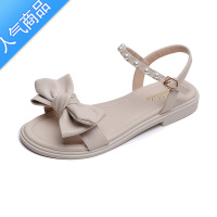 SUNTEK女凉鞋2023新款夏季网红平底时装一字带洋气蝴蝶结绝美韩系配裙鞋