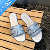 SUNTEKd家拖鞋刺绣压钻2023新款一字拖女外穿夏季休闲时尚百搭沙滩凉鞋