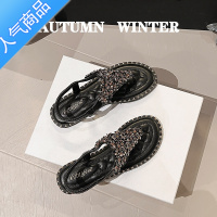 SUNTEK法式气质夹趾凉鞋女平底2023年新款夏季配裙子时尚鞋子女士罗马鞋