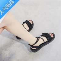 SUNTEK罗马凉鞋女2023年夏季新款厚底仙女风沙滩百搭一字带平底网红超火