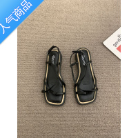 SUNTEK韩版简约百搭细带凉拖女鞋仙女鞋法式复古套趾低跟晚风凉鞋2023夏