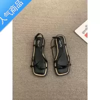 SUNTEK韩版简约百搭细带凉拖女鞋仙女鞋法式复古套趾低跟晚风凉鞋2023夏