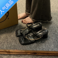 SUNTEK大码女鞋41一43胖脚宽脚肥女夏季高跟鞋凉鞋新款粗跟人字拖鞋2023