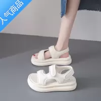 SUNTEK踩屎感凉鞋女款夏季2023新款厚底增高罗马鞋网红超火魔术贴沙滩鞋