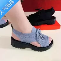 SUNTEK22厚底凉鞋女新款夏季透气网面飞织超轻软底舒适防滑休闲女鞋防滑