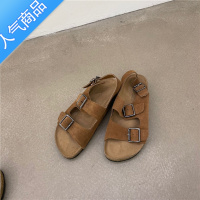 SUNTEK2023年夏季新款韩版东大门复古小众磨砂博肯鞋露趾一字凉鞋女