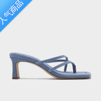 SUNTEK2023年新款夏季M方头夹趾高跟凉鞋女韩版简约风粗跟细带高跟鞋