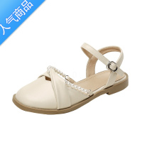 SUNTEK夏季配裙子时尚凉鞋女设计感小众珍珠法式晚风平底一字扣包头单鞋