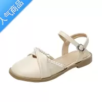 SUNTEK夏季配裙子时尚凉鞋女设计感小众珍珠法式晚风平底一字扣包头单鞋
