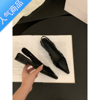 SUNTEK法式低跟小众包头凉鞋仙女鞋子2023年新款夏季褶皱配裙子尖头单鞋