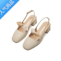 SUNTEK2023年女新款包头凉鞋女后绊带中空女鞋粗跟设计感小众高跟凉拖鞋