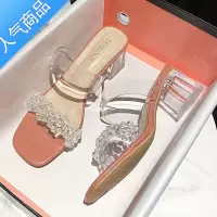 SUNTEK透明高跟鞋女凉鞋2023夏新款网红性感外穿粗跟中跟时装水晶凉拖鞋