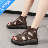 SUNTEK复古凉靴女2023夏季新款镂空百搭编织罗马休闲鞋松糕厚底凉鞋