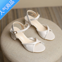 SUNTEK高跟凉鞋2023今年新款中粗跟一字带法式时装仙女风小码凉鞋女夏季