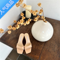 SUNTEK高跟鞋女2023年新款法式复古方头细跟裸色凉鞋小众设计感拖鞋外穿