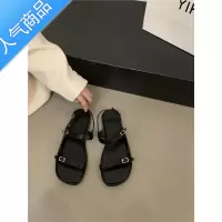 SUNTEK2023夏季仙女百搭平底皮带扣露趾凉鞋女简约低跟一字带罗马鞋圆头