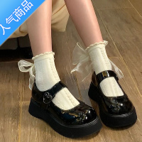 SUNTEK一字扣带黑色厚底小皮鞋女款夏季玛丽珍大头包头凉鞋jk圆头乐福鞋