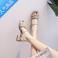 SUNTEK2023年新款夏季粗跟中跟仙女风搭配裙子两穿气质小清新高跟凉鞋女