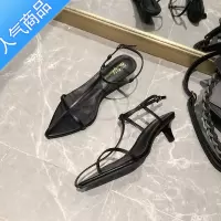 SUNTEK超百搭韩版尖头细跟女凉鞋一字细带矮跟3厘米扣带罗马女鞋子