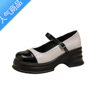 SUNTEK玛丽珍小皮鞋2023新款女鞋拼色法式小香风凉鞋一字扣粗跟厚底单鞋