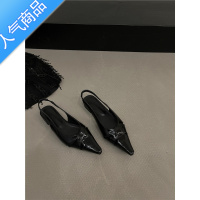 SUNTEK法式低跟小众设计感黑色包头凉鞋女鞋子2023新款夏季尖头平底单鞋