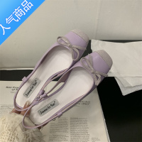 SUNTEK法式小香风蝴蝶结粗跟包头凉鞋女鞋子2023年夏季晚风银色方头单鞋