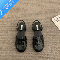 SUNTEK包头凉鞋女鞋子2023年春夏新款低跟圆头仙女风配裙子中空凉单鞋女