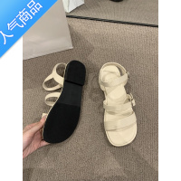 SUNTEK法式凉鞋女鞋子2023年春夏新款软底一字带白色小众沙滩平底罗马鞋