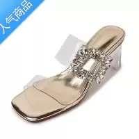 SUNTEK巨高级!水钻方扣高跟凉拖鞋女外穿设计感小众透明带水晶粗跟凉鞋