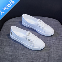 SUNTEK2023夏季新款百搭小白女鞋2022夏款浅口一脚蹬懒人平底单鞋子