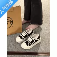 SUNTEK夏季饼干厚底小白鞋女鞋2023新款夏款一脚蹬休闲板鞋魔术贴帆布鞋