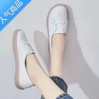 SUNTEK软皮浅口小白鞋女2023年新款牛筋软底单鞋平底孕妇鞋奶奶鞋护士鞋