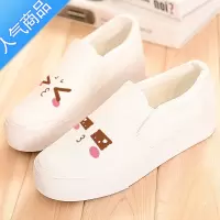 SUNTEK布鞋手绘厚底鞋黑白色一脚套懒人鞋帆布鞋女韩版休闲鞋夜光小白鞋