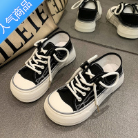 SUNTEK奶呼呼丑萌宽头厚底帆布鞋女2023新款小众原创芒果头配裙子小白鞋