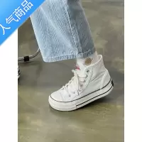 SUNTEK路十三丑萌方头高帮帆布鞋女小众设计ins潮百搭学生休闲小白鞋女