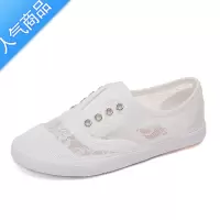 SUNTEK网鞋透气网面夏季2023帆布鞋女学生网眼轻便一脚蹬蕾丝小白鞋