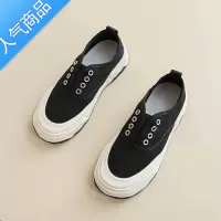SUNTEK网红一脚蹬厚底帆布小白鞋女2023新款夏季ins百搭休闲板鞋懒人鞋